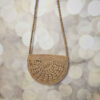 Coral Handwoven Raffia Bag – Elegant Semi-Circle Tote with Textured Design