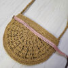 Coral Handwoven Raffia Bag – Elegant Semi-Circle Tote with Textured Design