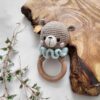 Cute Bear Knitted Baby Rattle with Wooden Handle – Soft, Safe & Fun for Babies