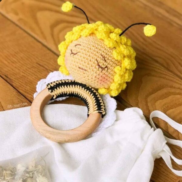 Cute & Safe Knitted Baby Rattle – Ideal for Newborns & Infants with Bee Design
