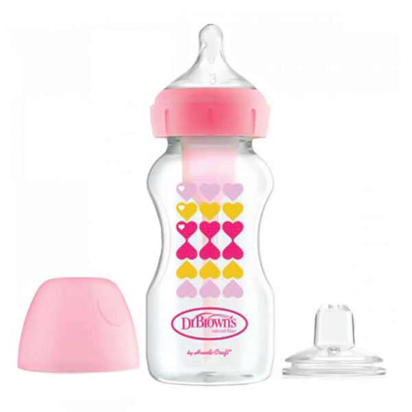 Dr. Brown’s Baby Bottle – Pink with Anti-Colic Vent System & Juice Spout - 270ml (1)