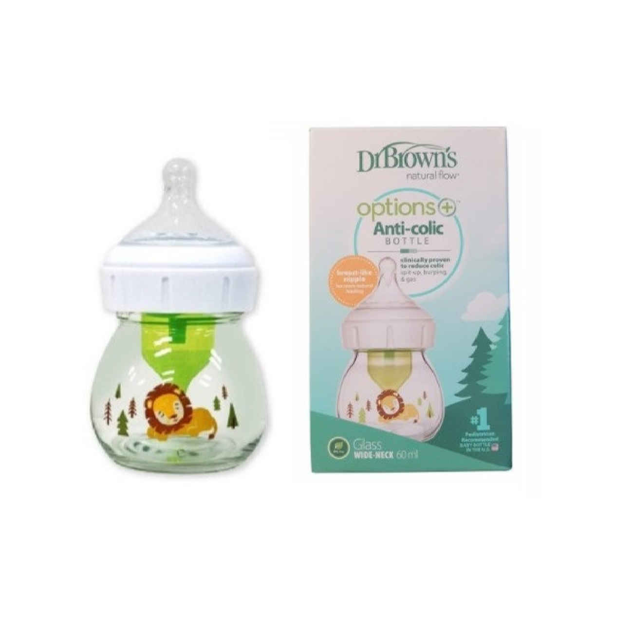 Dr. Brown’s Glass Baby Bottle – Jungle Lion Design – 60ml