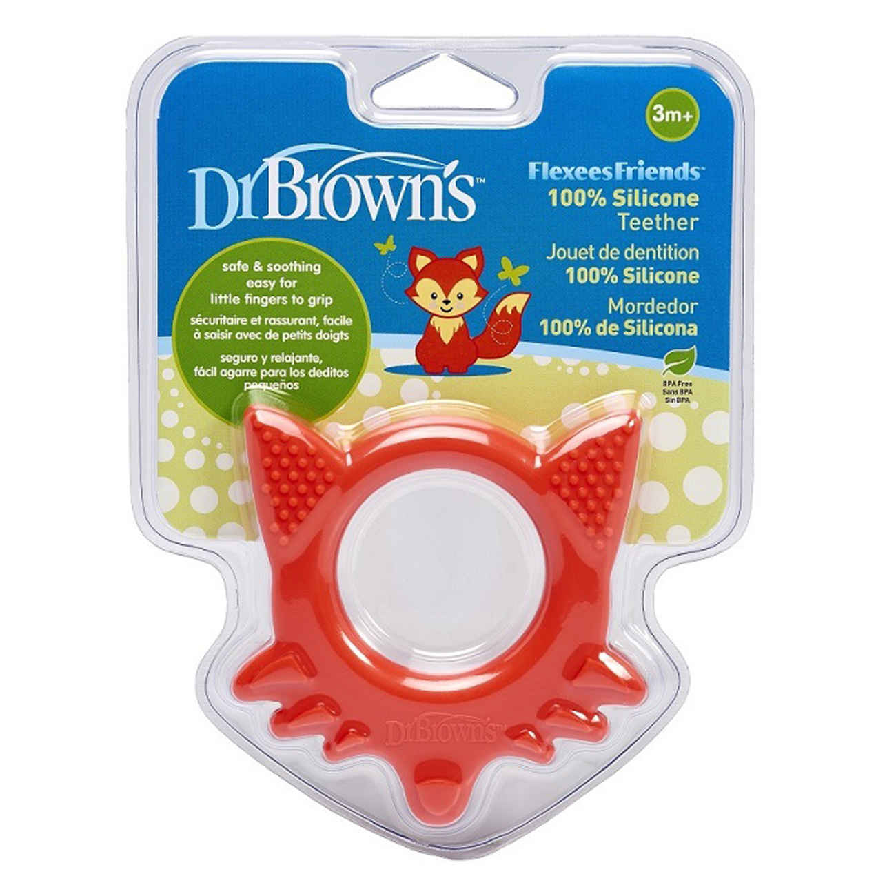 Dr. Brown’s Liquid-Filled Orange Fox Baby Teether – Soft Silicone