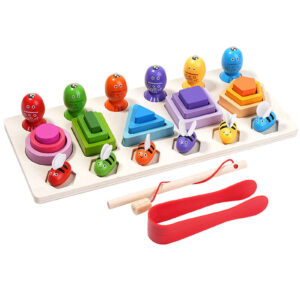 Educational Montessori Wooden Toy, 5-Column Shape Base with Fishing & Bee