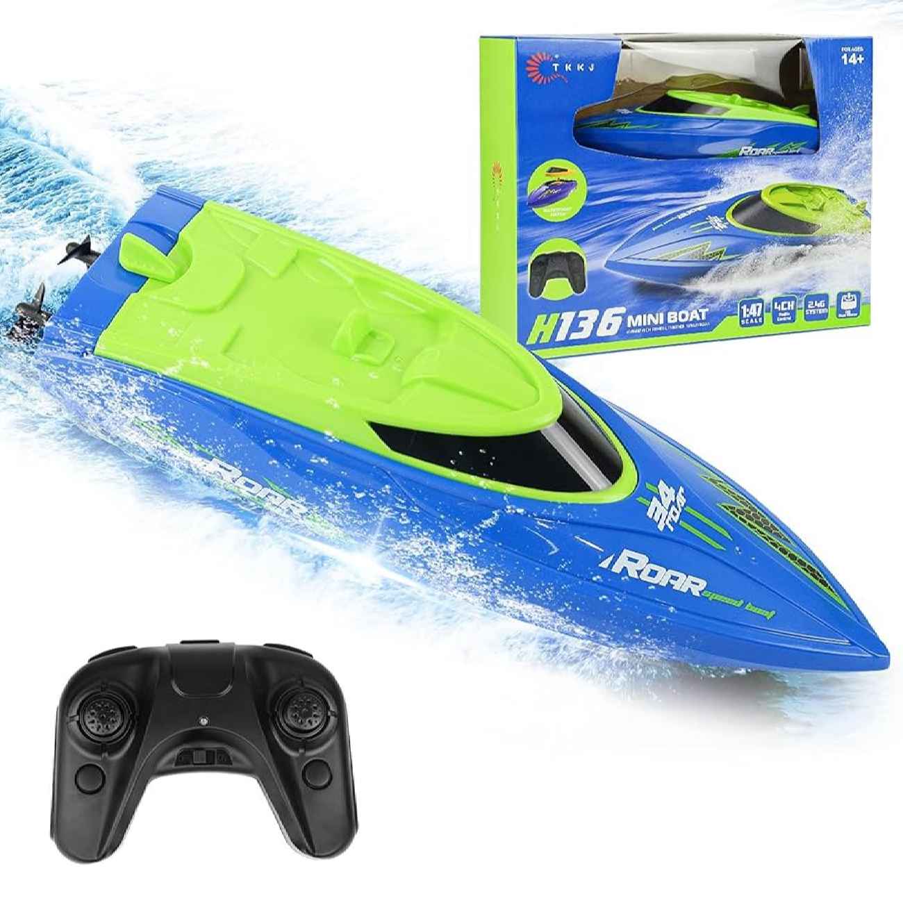 Fast Waterproof Blue-Green RC Boat with 2.4 GHz Remote Control – Perfect Gift for Kids