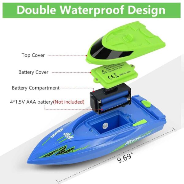 Fast Waterproof Blue-Green RC Boat with 2.4 GHz Remote Control – Perfect Gift for Kids