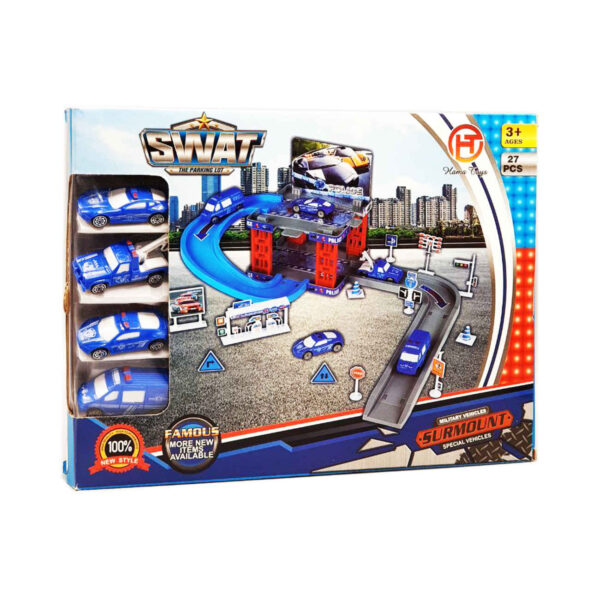Hama Police Multi-Level Parking Garage Playset – Toy Car Kit with Police Vehicles (1)