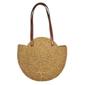 Handmade Crochet Raffia Summer Bag – Spacious Beach Shoulder Tote with Leather-Look Handles