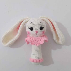 Handmade Knitted Bunny Baby Rattle – Soft & Safe Infant Toy