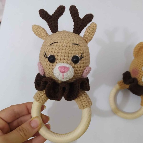 Handmade Knitted Deer Baby Rattle – Cute & Eco-Friendly Infant Toy (2)