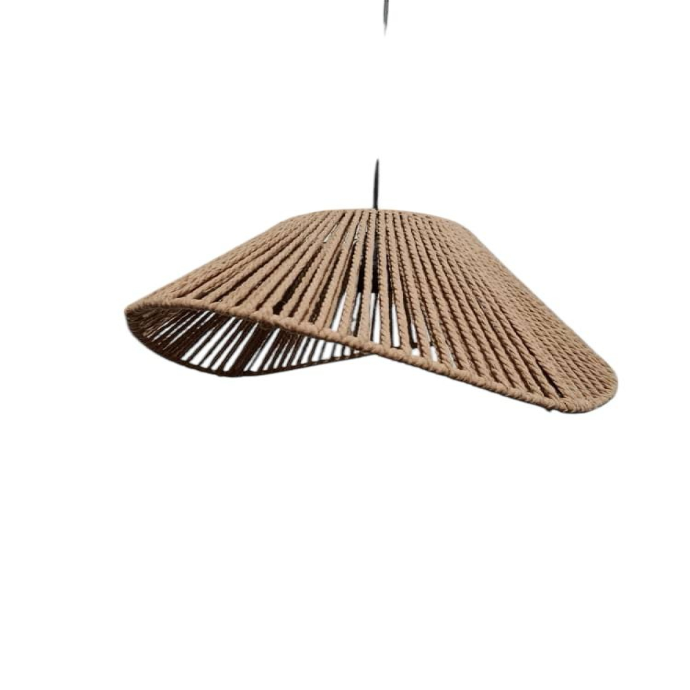 Handmade Macrame Spiral Pendant Light – Decorative Woven Ceiling Lamp with Metal Frame