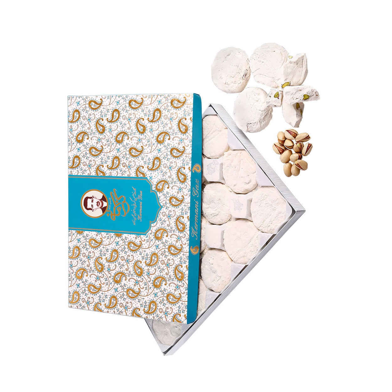 Kermani Gaz: 28%  Pistachio – Traditional Iranian Rosewater Nougat – 450g