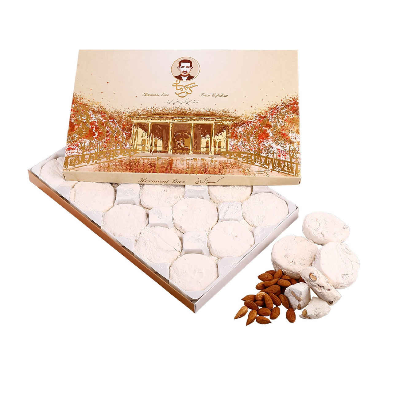 Kermani Gaz: 42%  Premium Almond – Traditional Iranian Rosewater Nougat – 450g