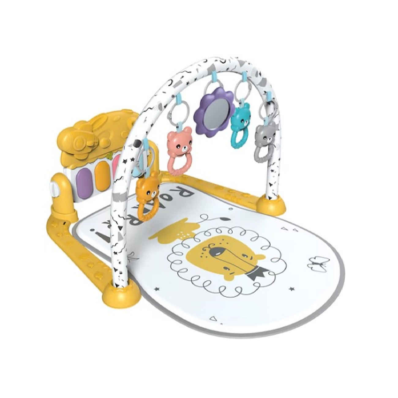 Lion Theme Baby Activity Mat with Hanging Toys and Sound