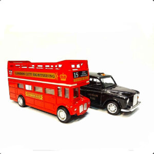 London Bus & Taxi Die-Cast Model Set – Classic UK Vehicle Collection - 2 Pieces