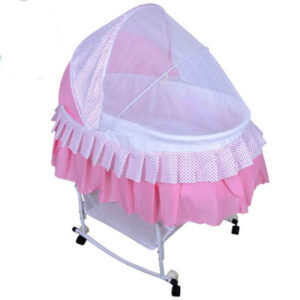 Maral Baby Cradle with Sturdy Pink Metal Frame – Cozy & Adjustable and Portable Infant Rocker