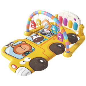 Multifunctional Baby Play Mat – Cartoon Bus Design with Hanging Toys & Piano