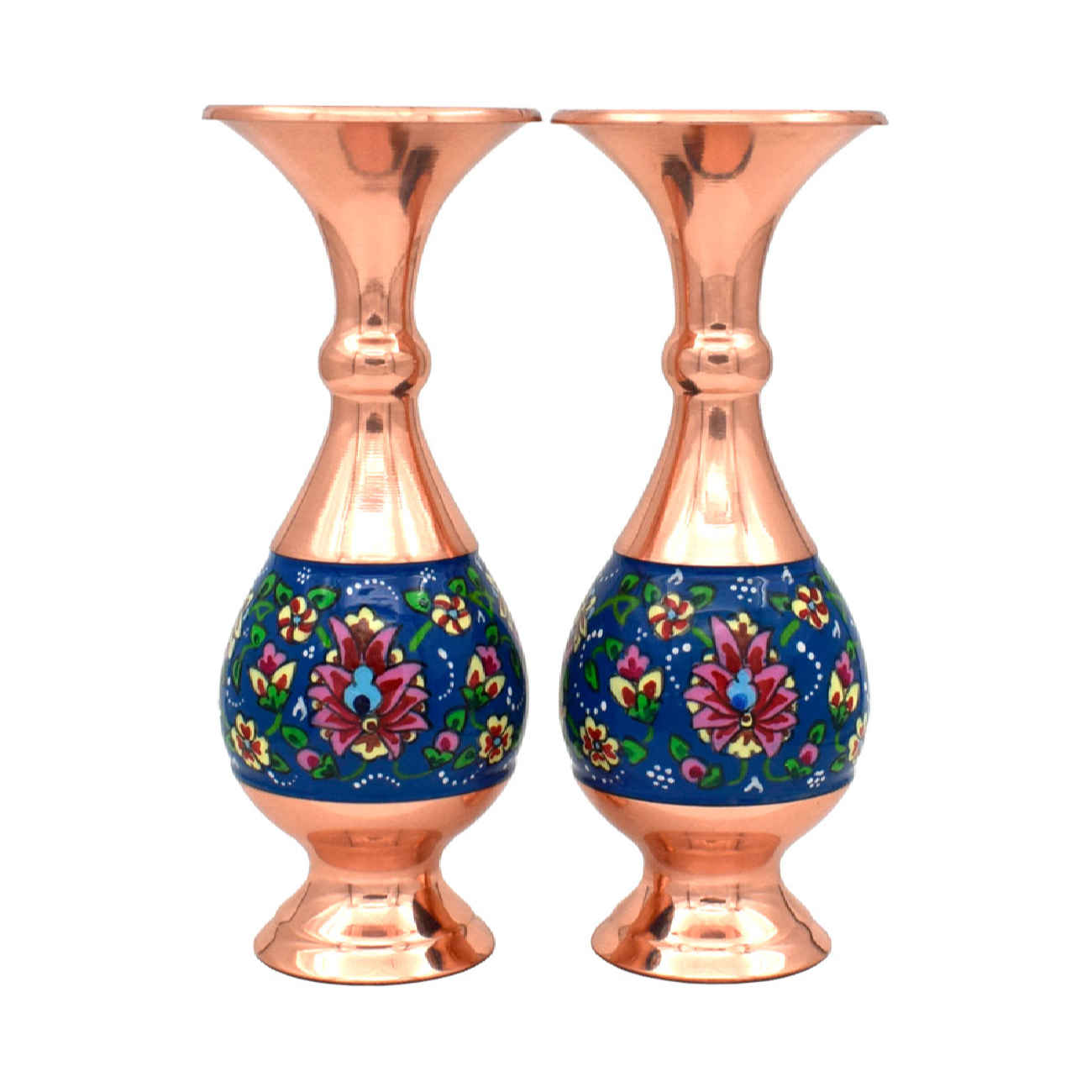 Pardaz Decorative Copper Vase – Stunning Handcrafted Piece with Persian Minakari Enamel, Set of 2