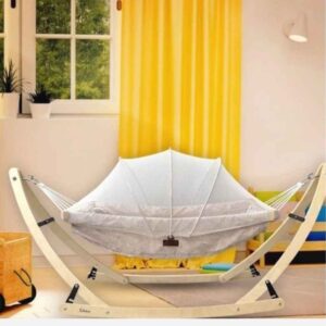 Traditional Wooden Baby Cradle – Large Hammock-Style Swing with Removable Mosquito Net