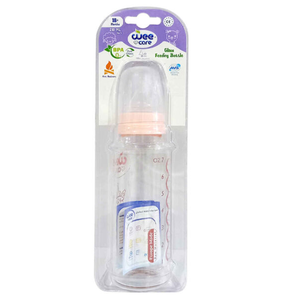 We Care Glass Baby Feeding Bottle – Durable & BPA-Free with Soft Silicone Nipple - 210 ml