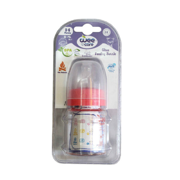Wee Care Pyrex Baby Feeding Bottle – Narrow Neck BPA-Free Glass with Anti-Colic Silicone Nipple - 60ml (1)