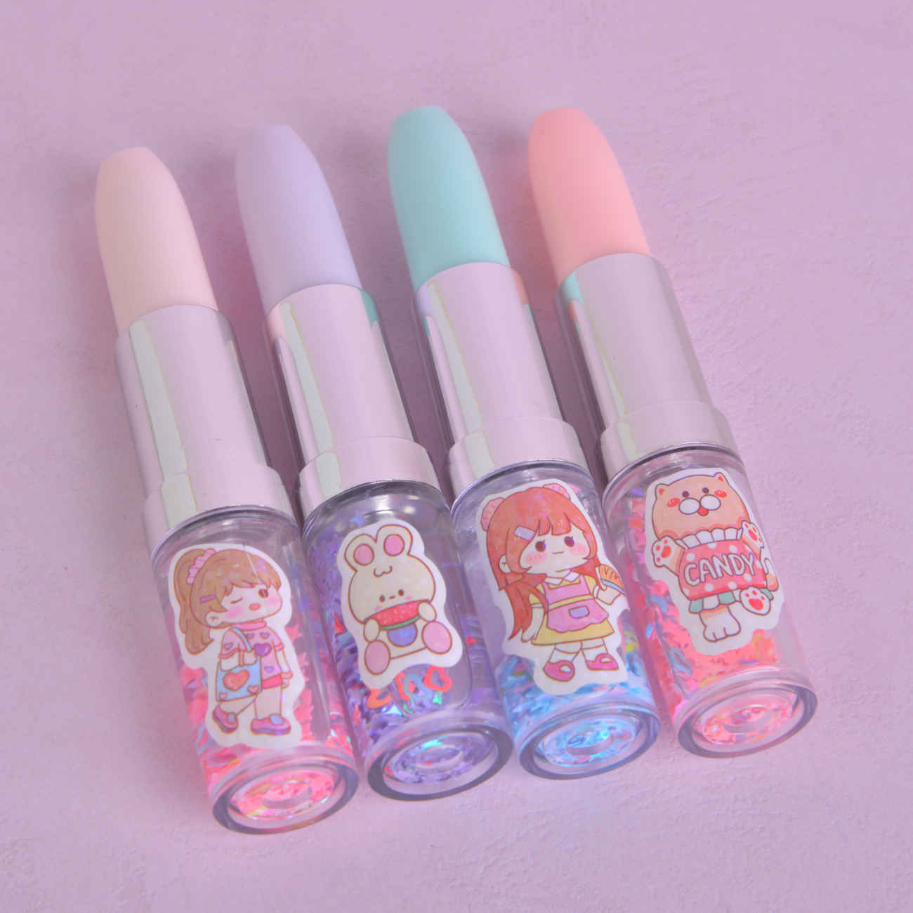 Adorable 4-Piece Lipstick Pen Set – Fun Stationery for Kids & Teens
