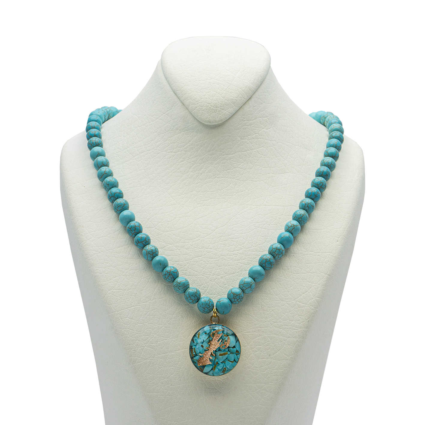 Main image of Nishapour Turquoise Necklace Featuring Zodiac Gold Leaf Design – Aquarius (Bahman)