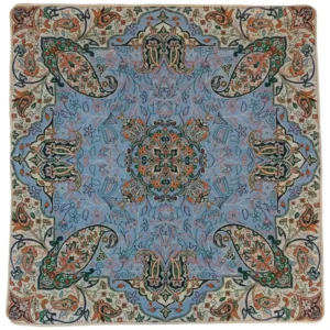 Authentic Persian Synthetic Silk Termeh Cushion Cover – Elegant Light Blue Design