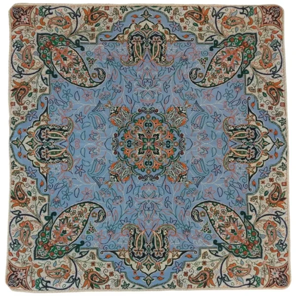 Authentic Persian Synthetic Silk Termeh Cushion Cover – Elegant Light Blue Design