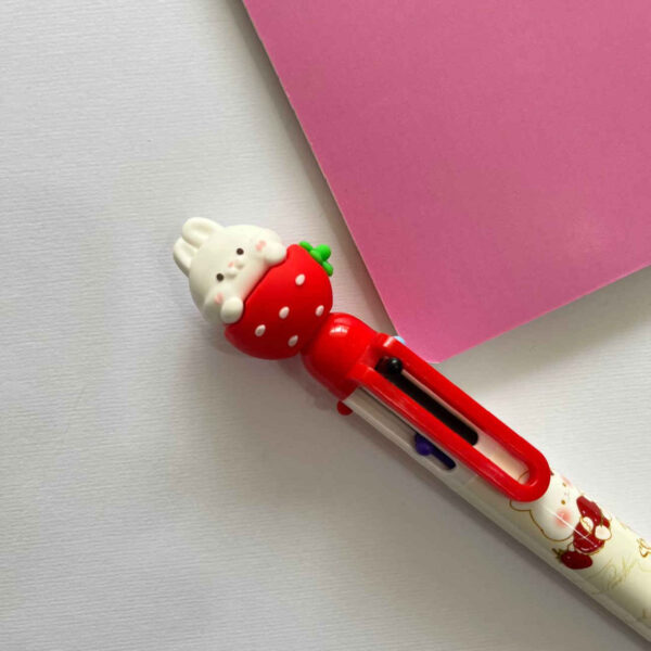 Bunny & Strawberry Themed 6-in-1 Multi-Color Pen – Playful & Functional