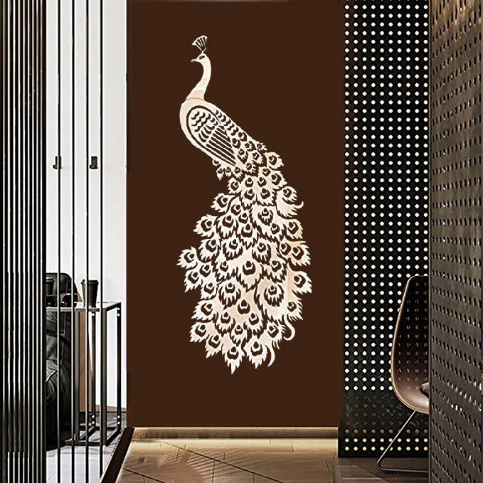 Main image of Decorative Plexiglass Wall Mirror – Indian Peacock Design