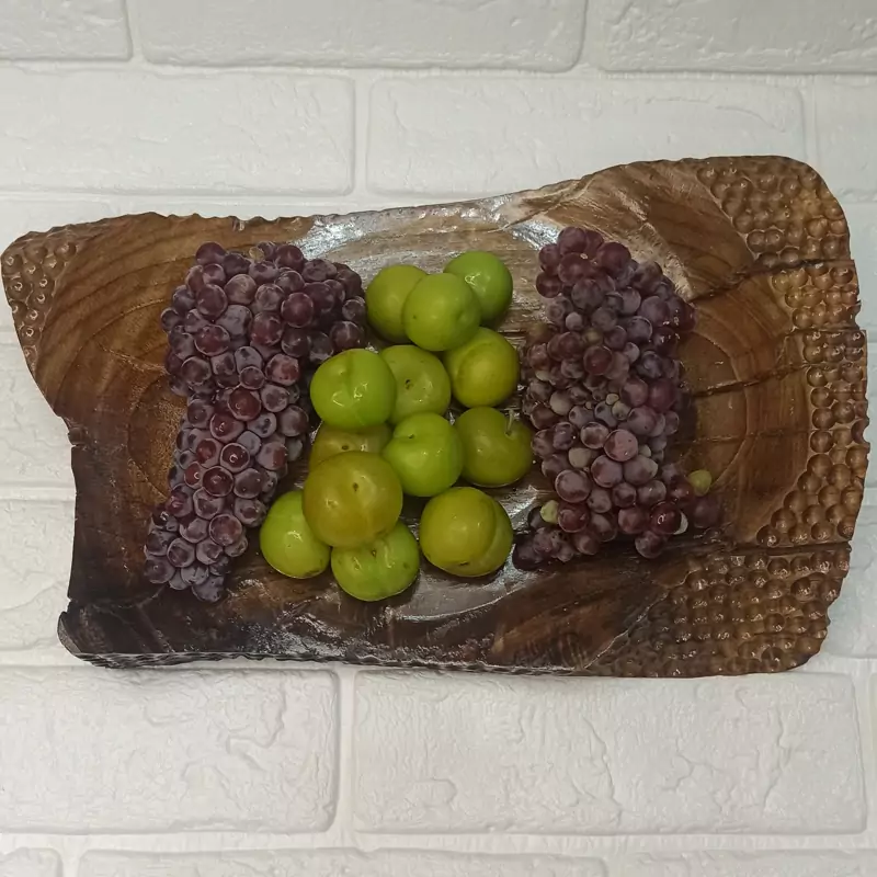 Elegant Hand-Carved Walnut Fruit Serving Board