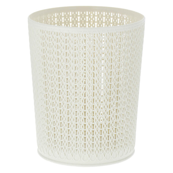 Elegant Indoor Plastic Wastebasket, 9.6 L – Wicker Pattern for Sophisticated Spaces (1)
