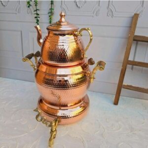 Hand-Hammered Persian Copper Stovetop Samovar & Kettle Set – 4-Liter Rustic Design