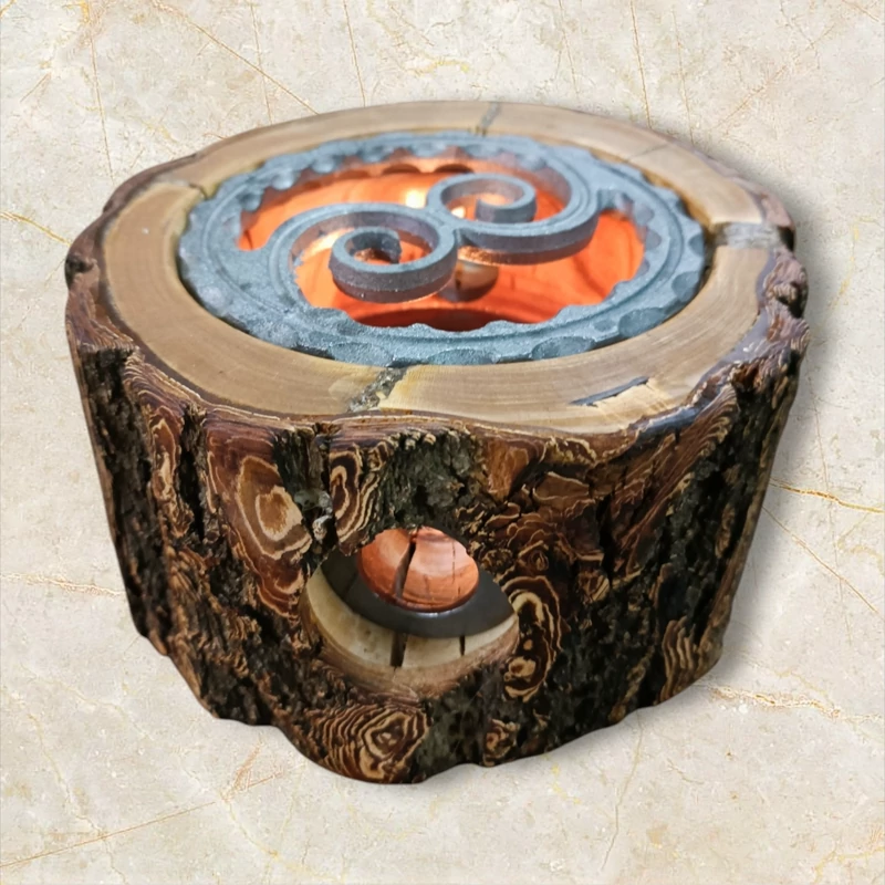 Main image of Handcrafted Rustic Wood & Cast Iron Teapot Warmer – Distressed, for Tea & Coffee