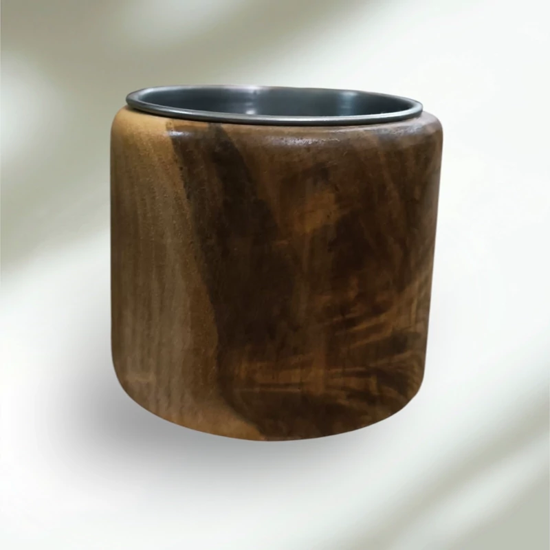 Handcrafted Walnut Kooksa Cup with Stainless Steel Insert – Perfect for Tea & Coffee