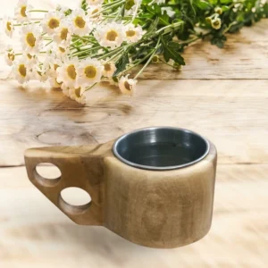 Handcrafted Walnut Kooksa Cup with Stainless Steel Insert – Perfect for Tea & Coffee