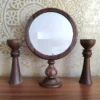 Thumbnail 3: Handcrafted Walnut Mirror Frame & Candlesticks – 30 cm Height Rustic Set