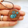 Thumbnail 2: Handmade Wooden Swan Necklace with Persian Nishapur Turquoise Inlay