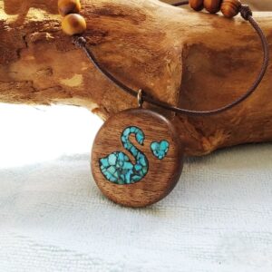 Handmade Wooden Swan Necklace with Persian Nishapur Turquoise Inlay