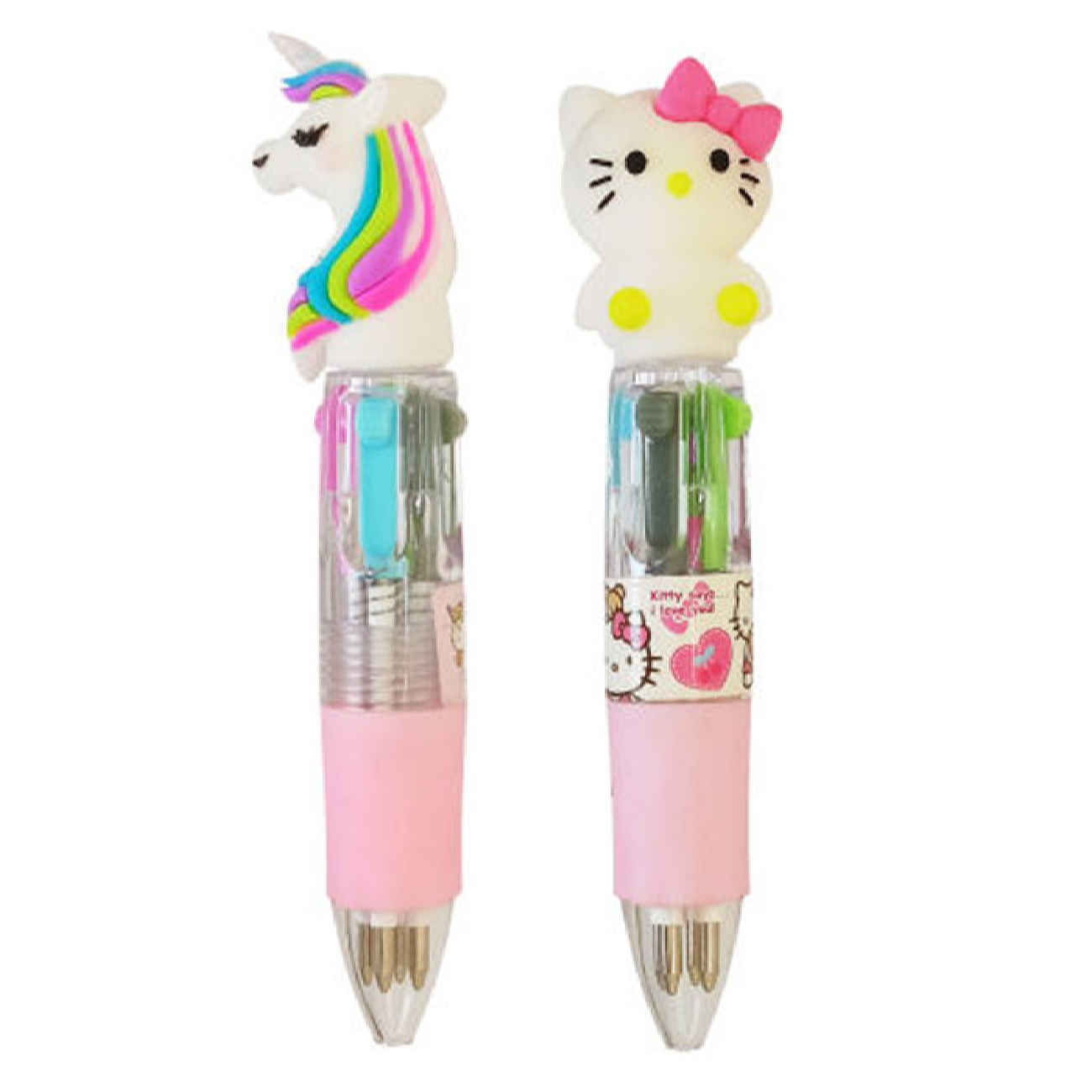 Hello Kitty & Unicorn 4-Color Pen Set – 2 Pieces Cute Multi color Design