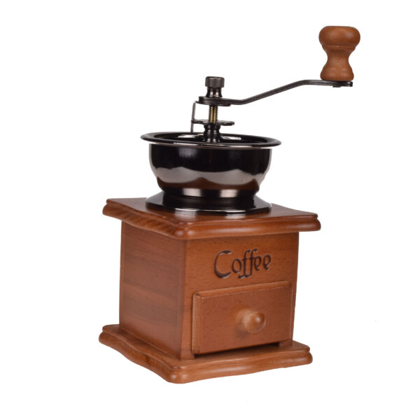 Manual Coffee Grinder with Ceramic Blades - Beech Wood Body, Metal Lever, and Drawer (8)