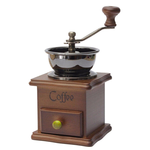 Manual Coffee Grinder – Beech Wood Body with Drawer, Metal Lever, Ceramic Blades (1)