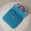 Snap Button Persian Leather Card Wallet – Turquoise Tile Design