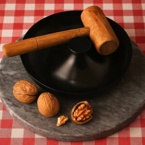 Metal Nutcracker with Wooden Hammer – Functional & Stylish Kitchen Accessory