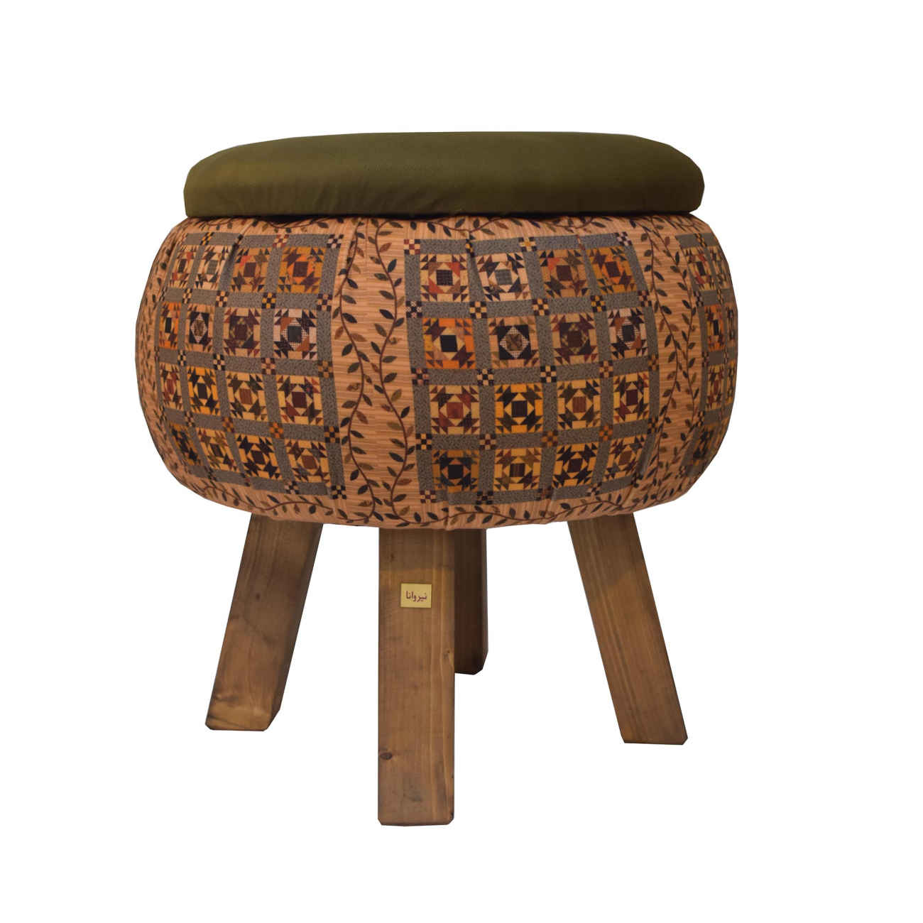 Moroccan Traditional Pattern Velvet Ottoman with Hidden Box