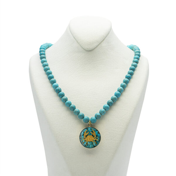 Nishapour Turquoise Necklace Featuring Zodiac Gold Leaf Design – Cancer (Tir) (1)