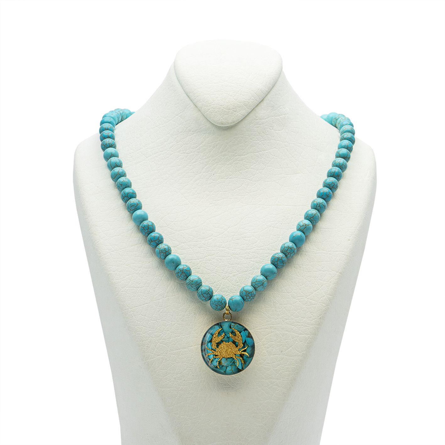 Main image of Nishapour Turquoise Necklace Featuring Zodiac Gold Leaf Design – Cancer (Tir)