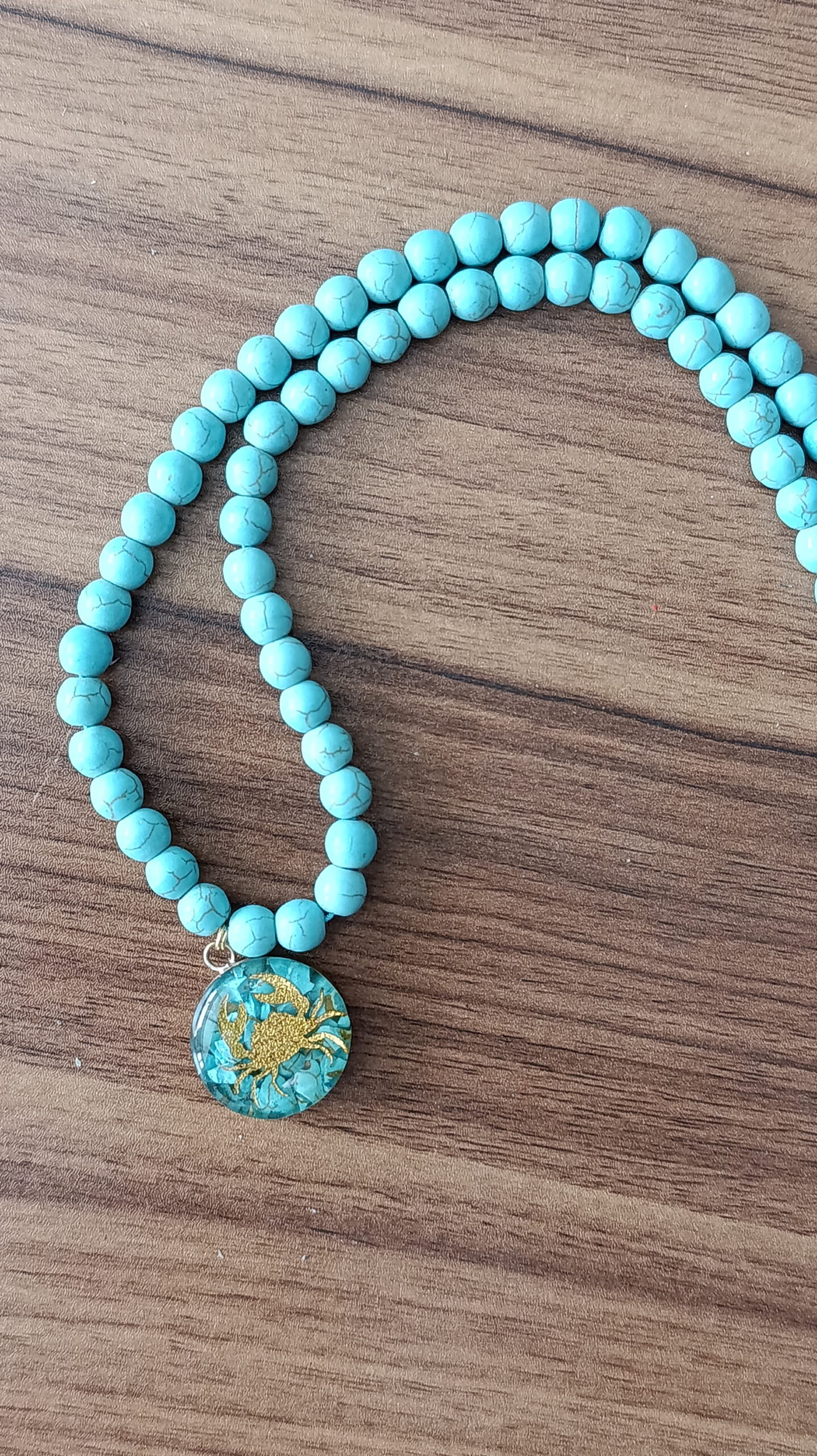 Nishapour Turquoise Necklace Featuring Zodiac Gold Leaf Design – Cancer (Tir)