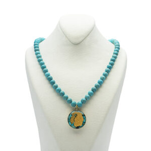 Nishapour Turquoise Necklace Featuring Zodiac Gold Leaf Design – Leo (Mordad)